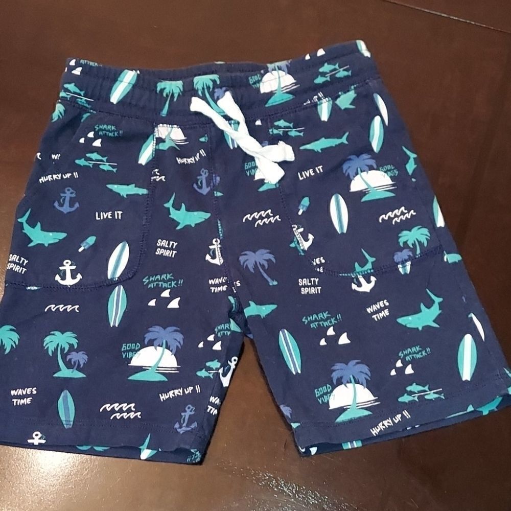 H&M Blue Beach Print Cotton Shorts Sz 4-5 Yr